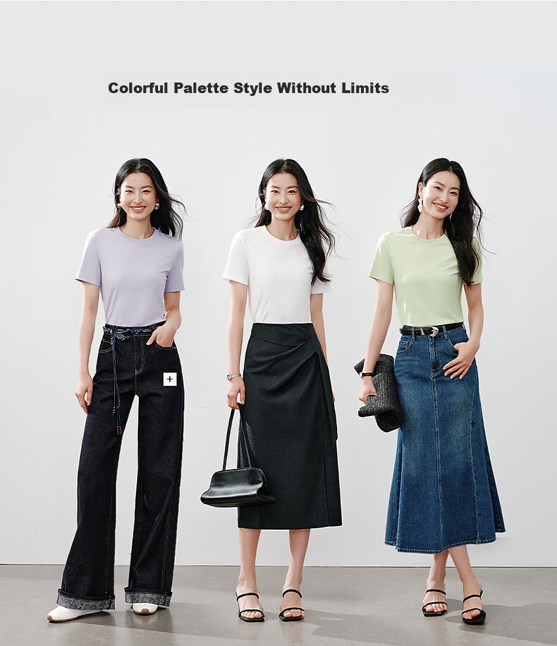 Yixiang Liying Lyocell Short Sleeve T-Shirt Women 2026 Spring New Shoulder Base Shirt Plum Green XL 10