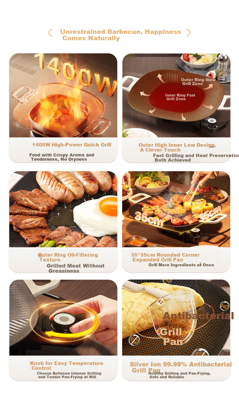 SUPOR Electric Grill Pan, Home Electric Barbecue Grill, Multi-Functional Pot for Grilling Skewers And Meat, Non-Stick Grill Machine with Detachable Design for 3-5 People, GJ3723P805 2