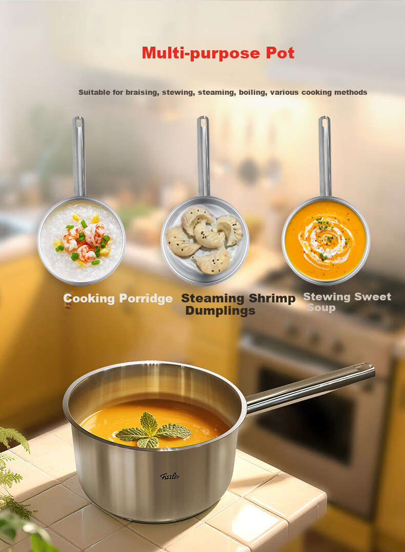 Fissler Copenhagen Series 16cm Milk Pot with Glass Lid and Steaming Insert Stainless Steel Non-Coated Baby Food Steamer Pot 2