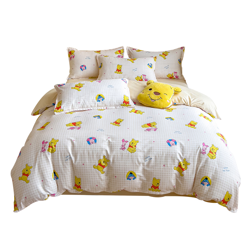 Disney Cute Mickey Cartoon Style 100% Cotton Four-Piece Kids Bedding Set, Pure Cotton Duvet Cover 200x230cm, Disney Bed Linen