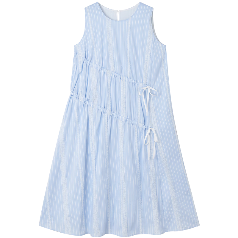 Demana [Cloud Oxygen Cotton] Summer Sweet Girl Striped Embroidered Drawstring Loose Slim Dress Women High-End Feel