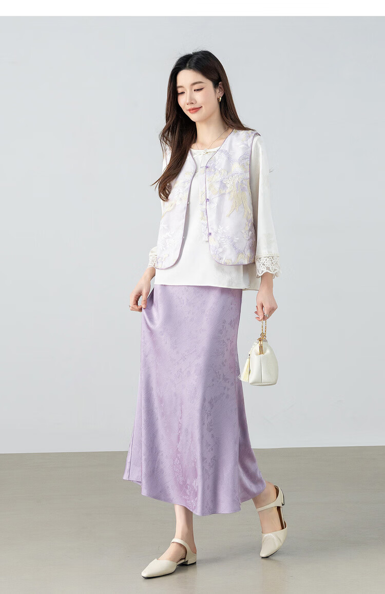 Shangdu Bila Gentle Elegant Summer High-Waist Stretch Jacquard Mermaid Midi Skirt for Women 14