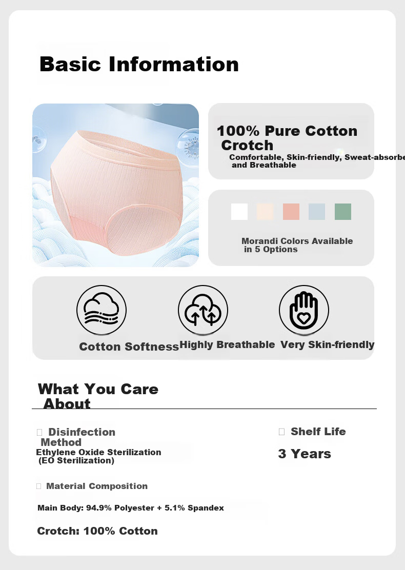 CHUYISHENG High-Waist Disposable Underwear for Women, Pure Cotton Daily Use, Maternity Plus Size, Individually Packaged, Sterilized, No Washing Required, 5 Pieces, 2XL 3