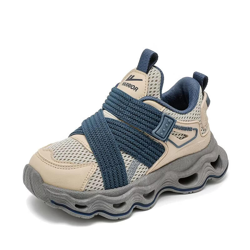 Warrior Boys' Shoes, Spring And Autumn Style, Mesh Breathable Soft Sole Children's Sneakers WZ-1586, Apricot Gray/blue, Size 34