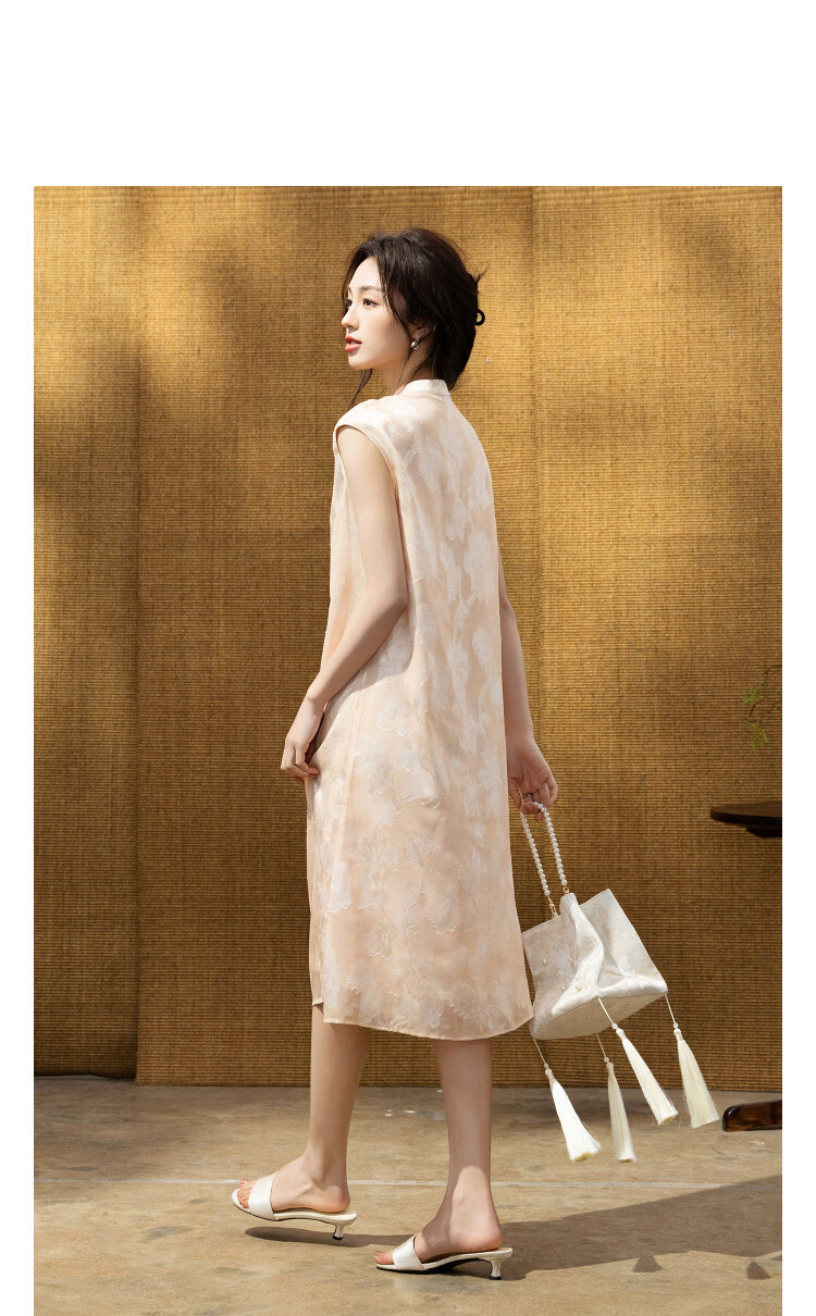 Demana Bibo Qingyun Summer National Style New Chinese Stand Collar Cutout Texture Loose Slim Dress for Women High-End Feel 10