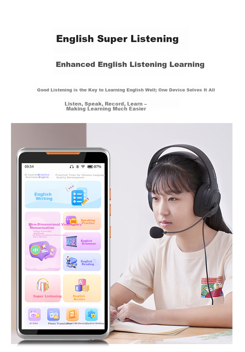 Haojixing 6-Inch Pocket Learning Machine Repeater Listening Device English Vocabulary Study Sync All Subjects Universal for Elementary to High School 12