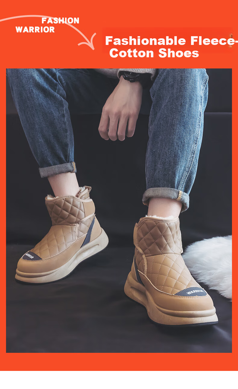 Warrior Men's Snow Boots 2026 Spring New Thickened Fleece Lined Northeast Cotton Shoes Casual Boots Brown Size 40 5