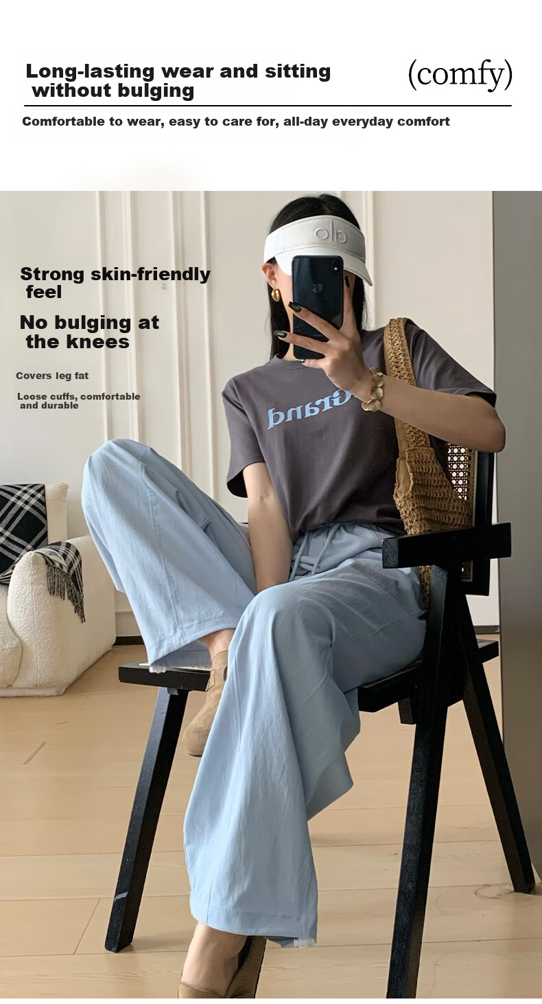 Xueqiman Lightweight Wide-Leg Pants Women 2026 New Summer High-Waist Loose Slim Paratrooper Sports Straight Casual Cargo Pants 6