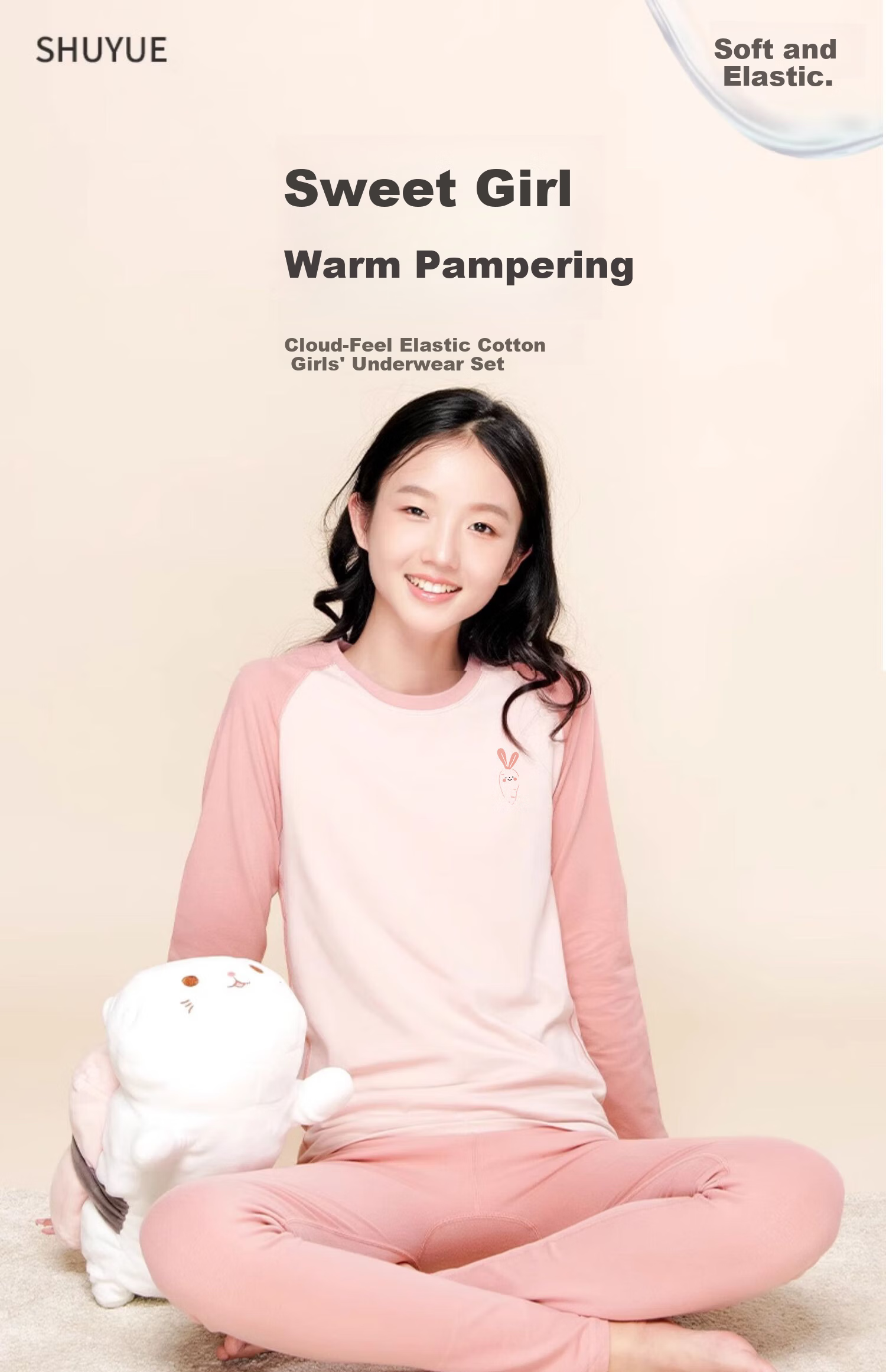 Dingguagua Girls' Pure Cotton Autumn Thermal Underwear Set for Middle and High School Students, Warm Cotton Knitwear for Teenagers 1