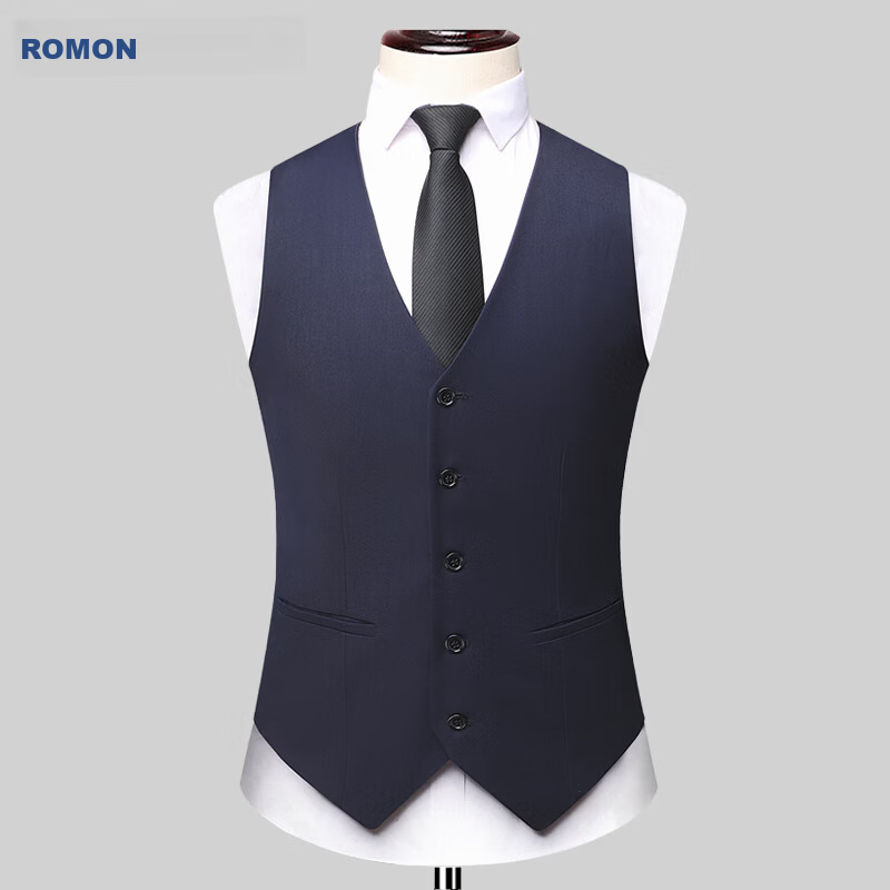 ROMON Men's Suit Vest Trendy Formal Business Casual Blazer Waistcoat Navy Blue XL