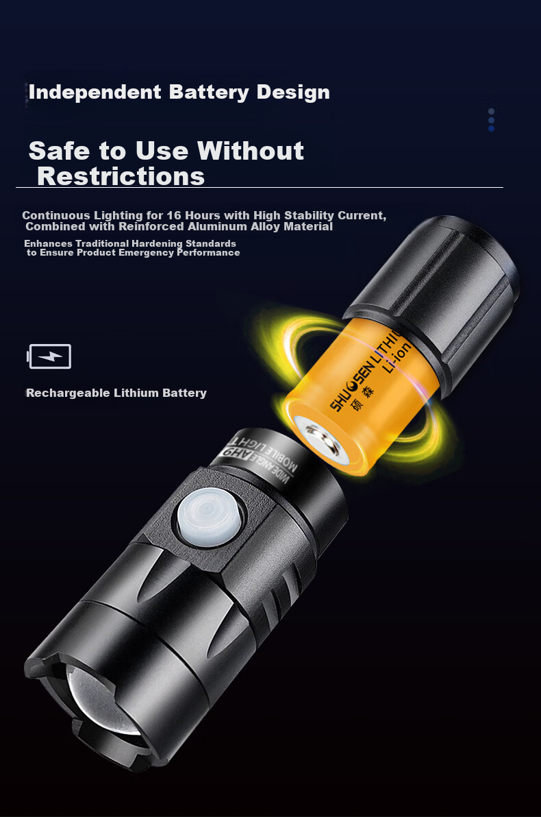 Shuosun Mini Portable Tactical Flashlight Military Ultra-Long Battery Life Strong Light Outdoor Lighting for Students 9