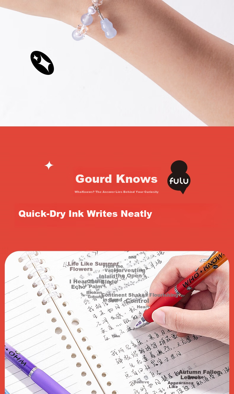 Deli Gourd Shaped Quick-Dry Retractable Gel Pen 0.5mm Dual Ballpoint ST Tip Student Exam Pen Set (1 Pen + 1 Bracelet) Random Color SA704 6