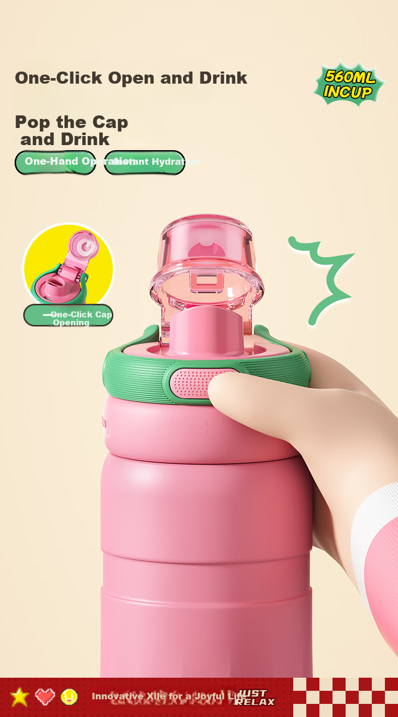 Cille Insulated Water Bottle for Women and Children, High-Value 316 Stainless Steel, Portable Straw Cup for Students and Travel 3