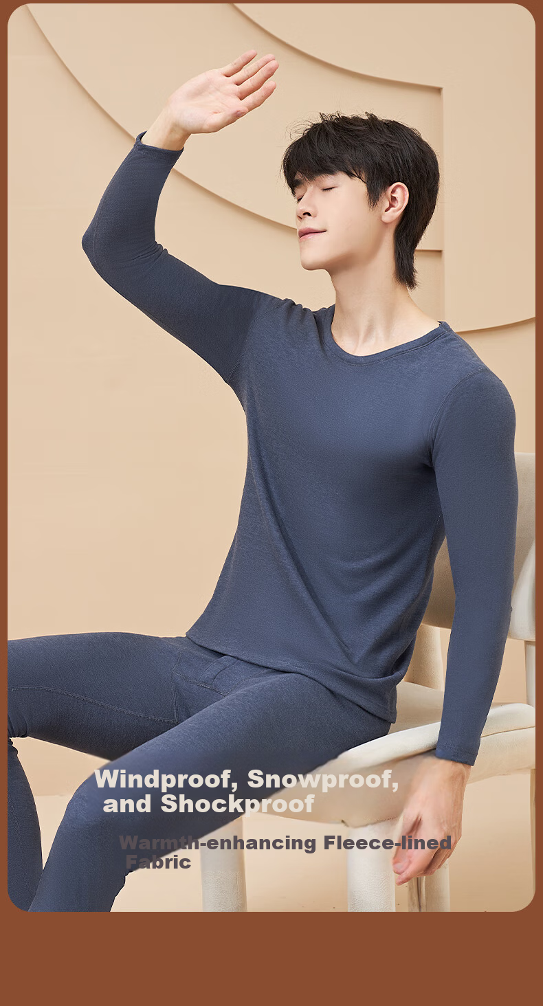 LangSha Men's Autumn Thermal Set Cashmere Mulberry Silk Warm Underwear 10A Antibacterial Mite-Resistant Far-Infrared Heating Thermal Underwear 8