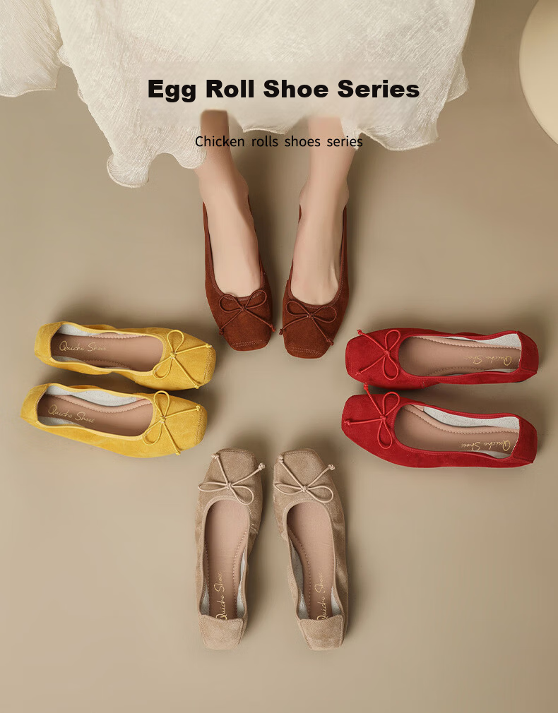 Quicheshoes Women's Ballet Flats Pig Nose Suede Low-Cut Flat Shoes Spring Autumn Soft Sole Slip-On Red Size 35 1