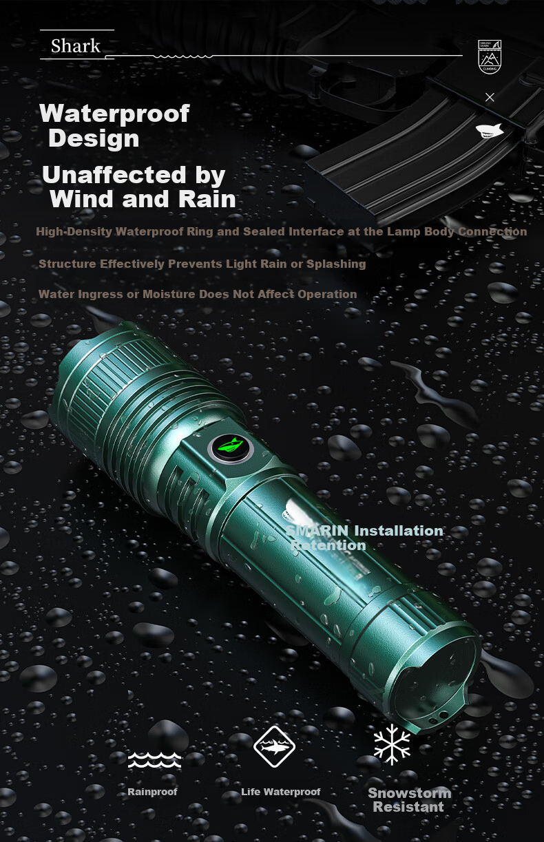 Smile Shark 5318 High-Power Flashlight Long-Lasting Laser Outdoor Military Rechargeable Emergency Self-Defense Lighting 8