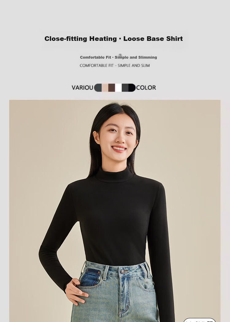 Free Style Half Turtleneck Base Shirt Women Camellia Oil Moisturizing Goose Down Antibacterial Slim Fit Long Sleeve Innerwear German Velvet Brushed Warm Underwear 1
