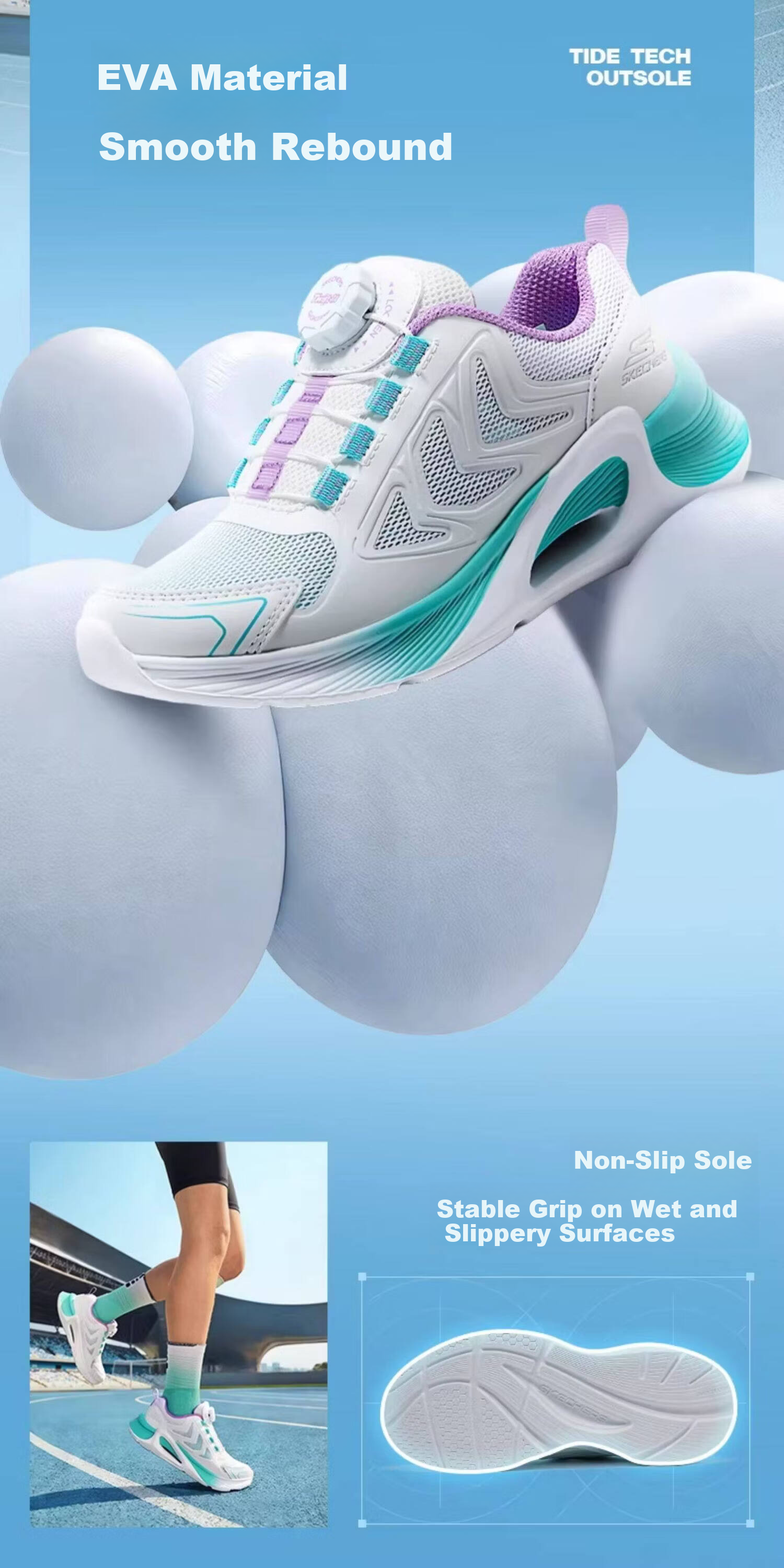 Skechers Kids Wind Valley Lightweight Shock Absorption Spring Girls Non-Slip Wear-Resistant Knob Sports Shoes 319091L 7