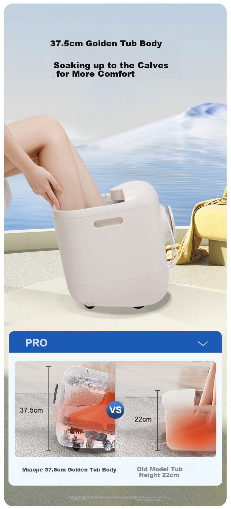 MIAOJIE Z7 Foot Soaking Tub with Moxa Heat Pad, Fully Automatic Constant Temperature Heating, Electric Massage Foot Bath, Smart UV Sterilization, Calf Washing Tub for Men and Women, Gold 10