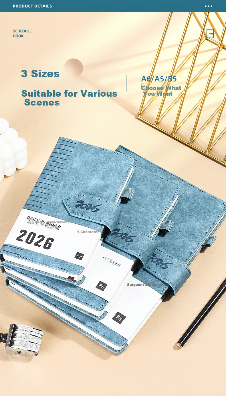 SHEN SHI 2026 A5 Daily Planner Magnetic Closure Notebook 352 Pages Dated Work Efficiency Journal Logbook Customizable Logo K25 Black 1 Piece 5