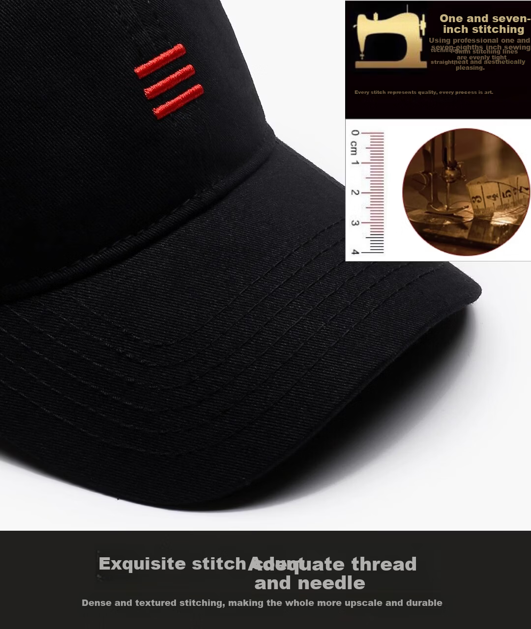 Miiow Men's Cotton Baseball Cap Large Size Big Head Circumference Unisex Duckbill Hat Trendy Sunshade Black-Red Three Stripes 18