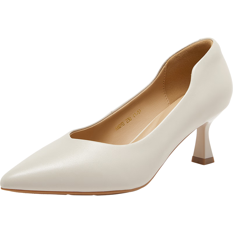 Basto 26 New Commuter Lambskin High Heel Pointed Toe Low-Cut Work Shoes Women's Single Shoes K6010CQ6 Beige 37