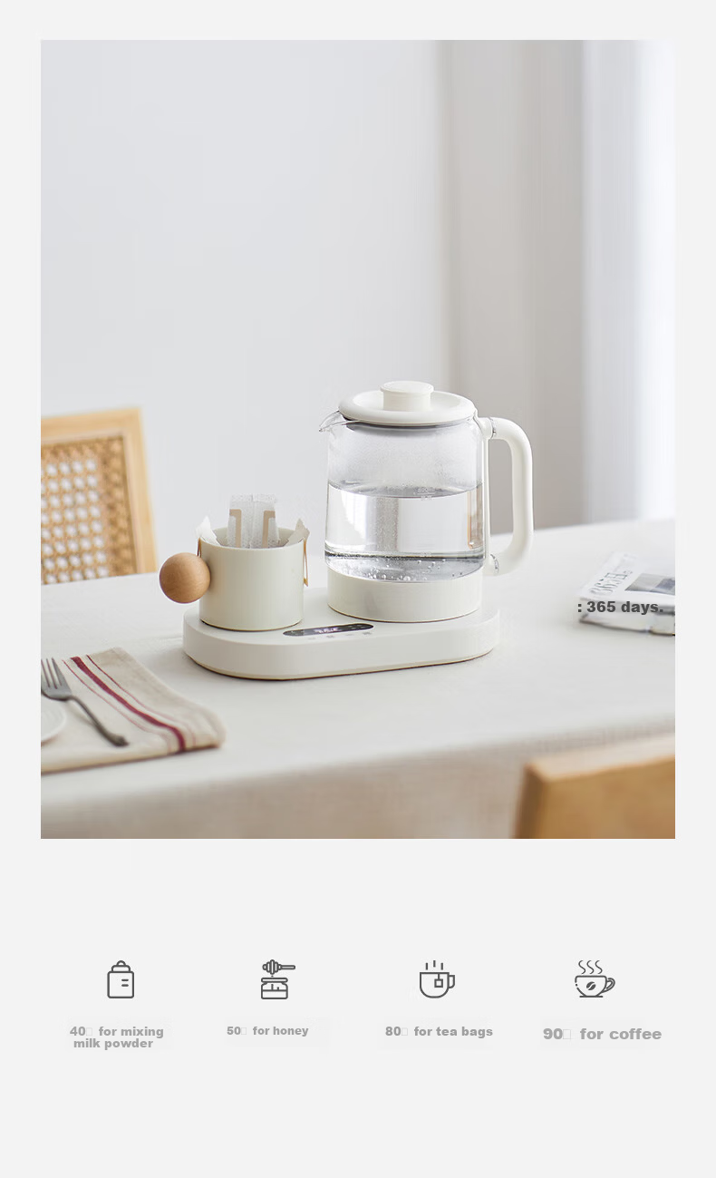 Olayks Instant Mini Health Pot Set Flower Tea Kettle 0.8L Office Heating Thermostat Coaster 2-in-1 Small Electric Kettle Tea Maker for One 12