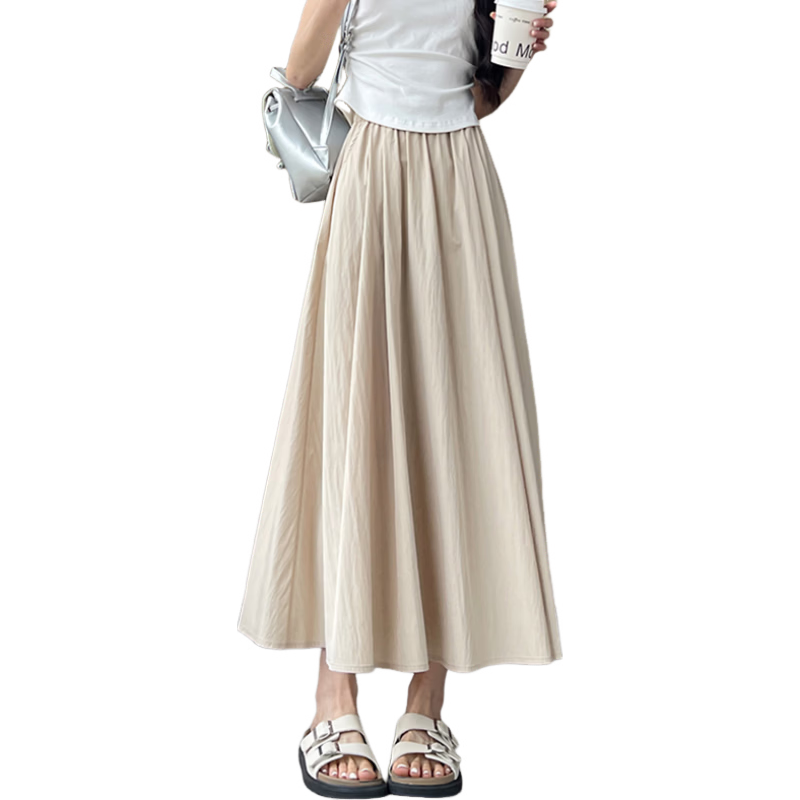 Jeanswest Summer Thin Ice Silk Draped Simple Yamamoto A-line Loose Slim Cotton Linen Skirt Milk Apricot S