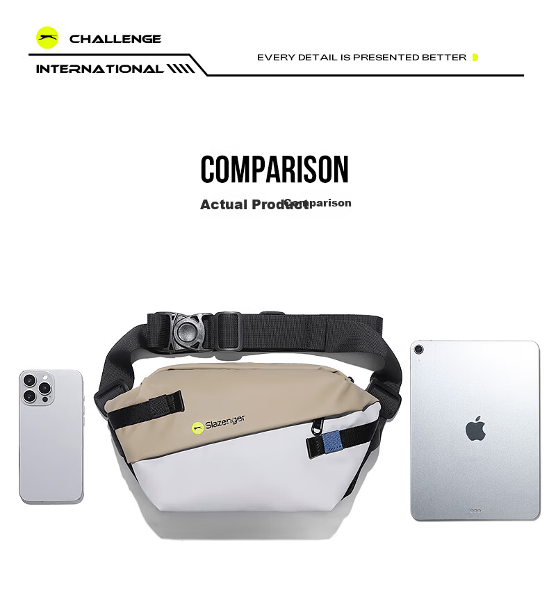 Slazenger Trendy Men's Leather Coated Crossbody Bag Large Capacity Sports Casual Waist Bag Cycling Functional Chest Bag 7