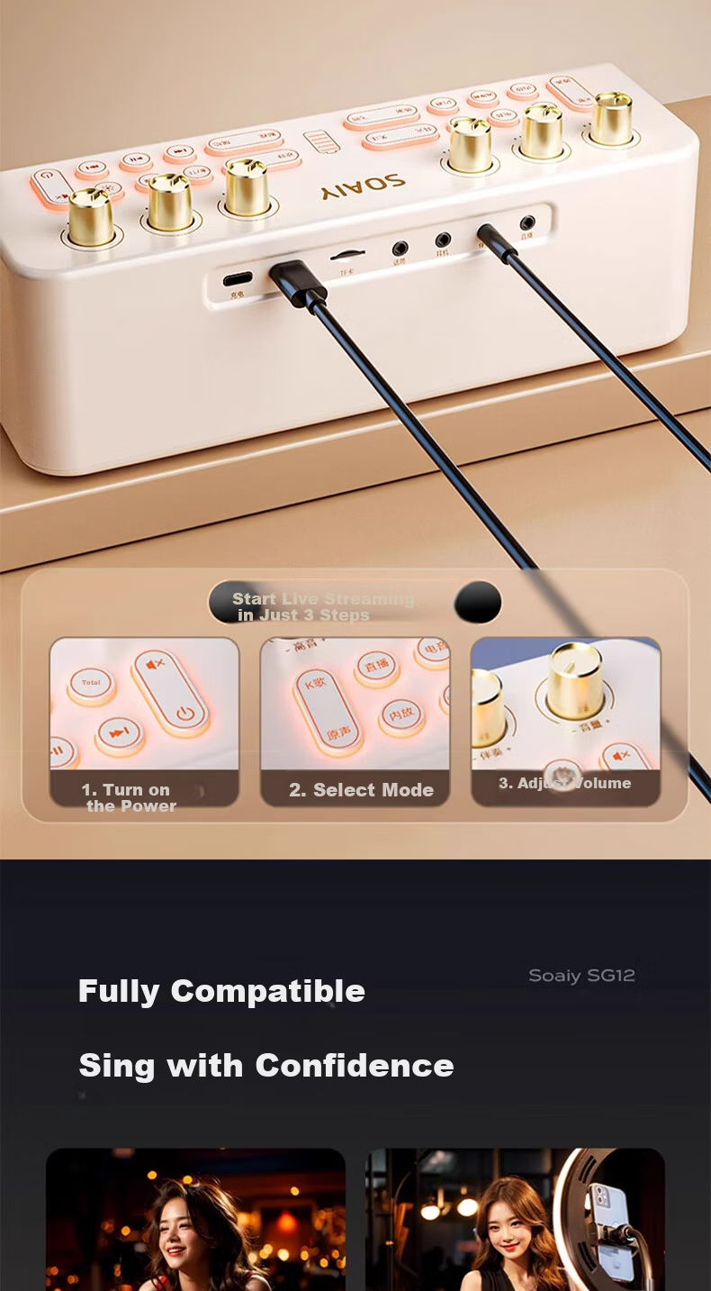 Soaiy S6 Sound Card + SC9 Microphone Live Streaming Equipment Set, Handheld Live Singing Device for Mobile Phones And Computers, Professional Karaoke Microphone Stand with External Voice Amplifier for Streamers 11