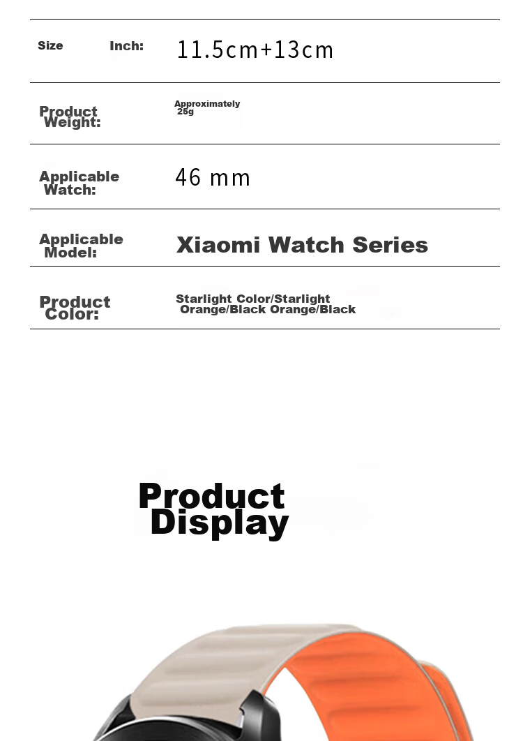 ESCASE Xiaomi Watch Strap Magnetic Silicone, Compatible with WatchS4/S3/S2/S1/S1Pro/Color2, Comfortable Strap for Men And Women, Universal Wristband, 46mm Dial, Black 14