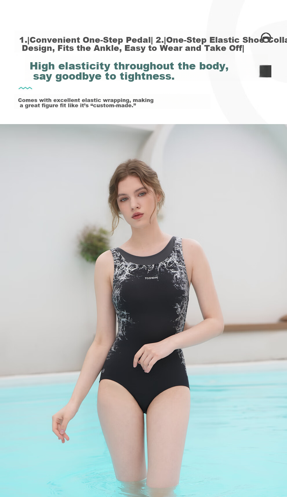 TOSWIM Women's One-Piece Triangle Sleeveless Sun-Protective Slimming Training Swimsuit Dark Thorn L 4
