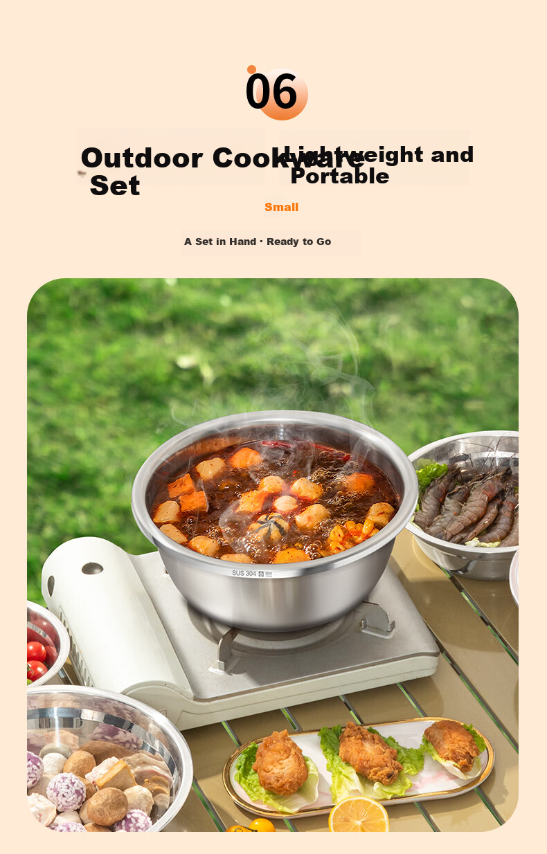 Guofeng 304 Stainless Steel Basin Hot Pot Induction Cooker Soup Pot 32cm Vegetable Washing Basin Salad Basin Dough Mixing Basin 9