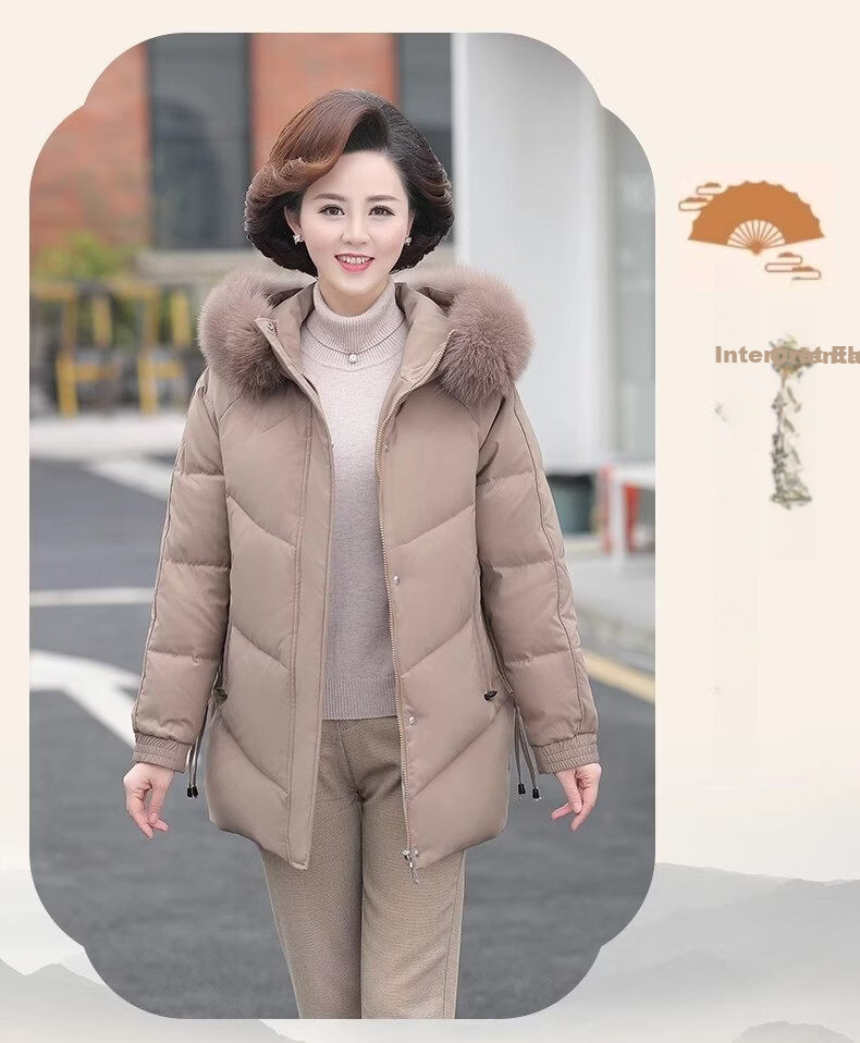 Qiufuluo Women's Winter Down Jacket with Genuine Fox Fur High-End Coat Middle-Aged and Elderly Fashionable Warm Clothing for 50s and 60s 14