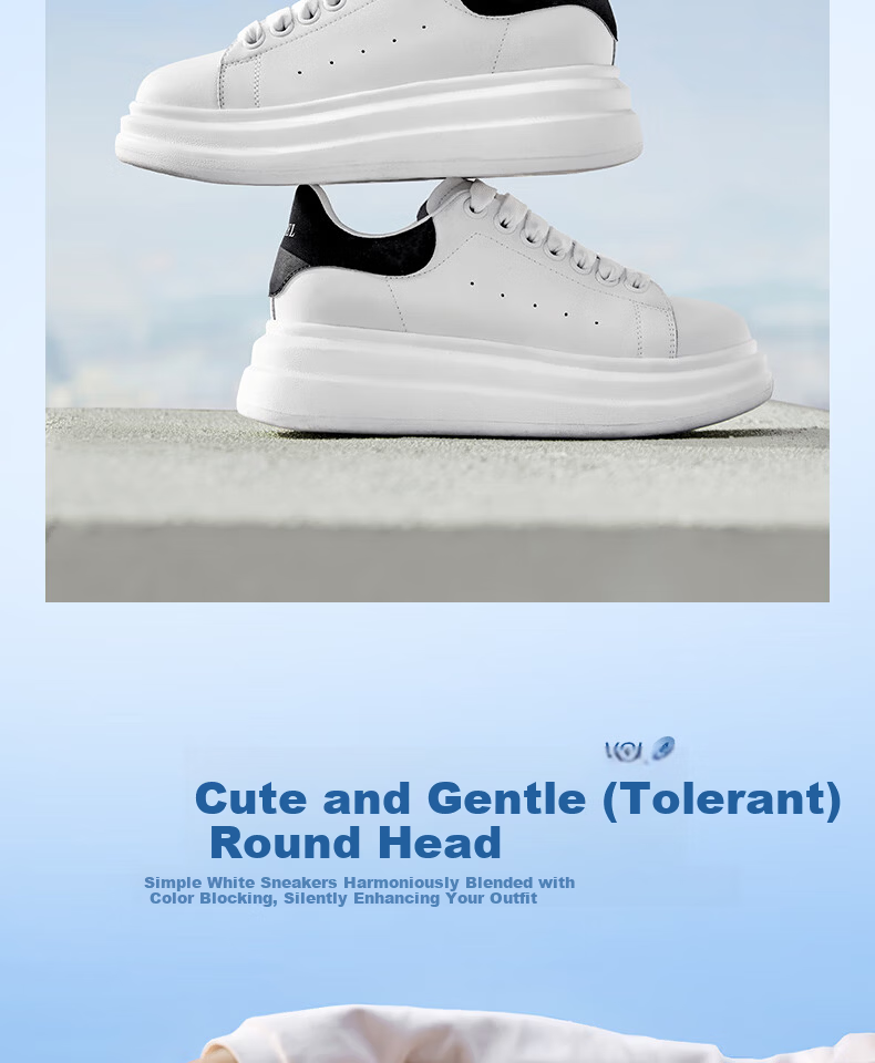 CAMEL Men's Casual Classic White Sneakers Thick Sole Height Increasing Shoes L15S548064 White/Black Size 43 10