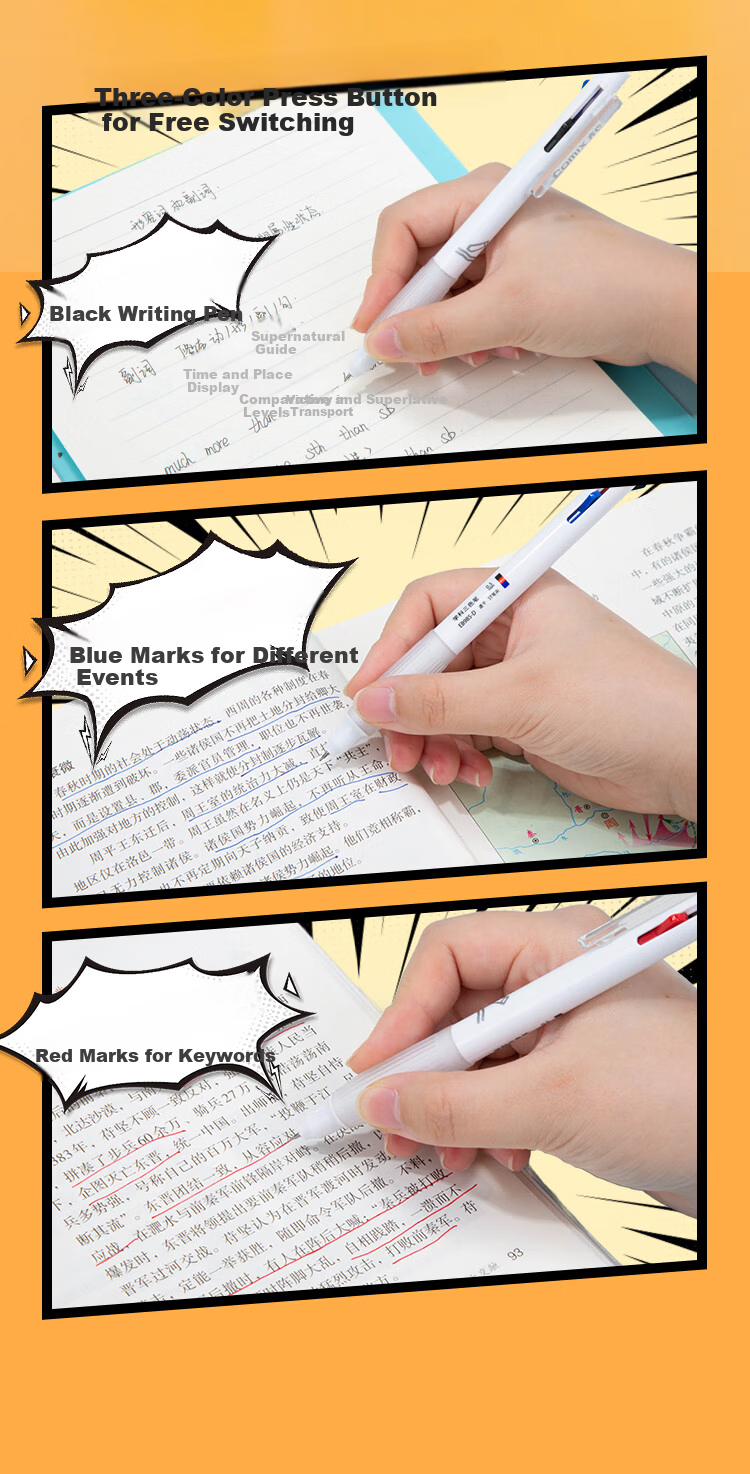 Comix Quick-Dry Retractable Gel Pen ST Tip Large Capacity 0.5mm Exam Pen Set Black 4pcs/Box EB985 9