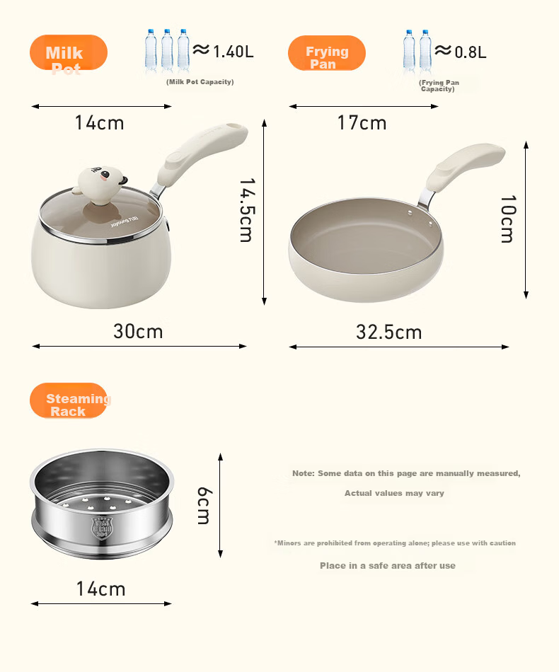 Joyoung Non-Stick Frying Pan, Milk Pot, Baby Food Pot, Baby Noodle Breakfast Pot, Steamer, Gas Stove and Induction Cooker Compatible, Fluoride-Free Cute Friendly Cookware Set 10