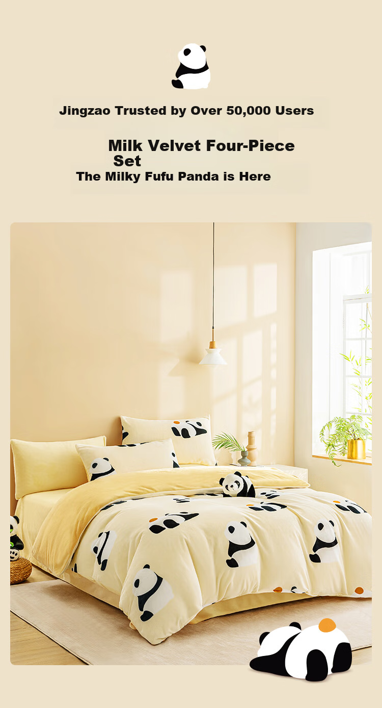 JD Original Knitted Fleece Bedding Set, Milk Velvet Winter Double Bed Duvet Cover And Pillowcases, Class A Antibacterial Brushed Anti-Static Fitted Sheet Style for 1.5-Meter Bed, Jasmine Milk Gree 4