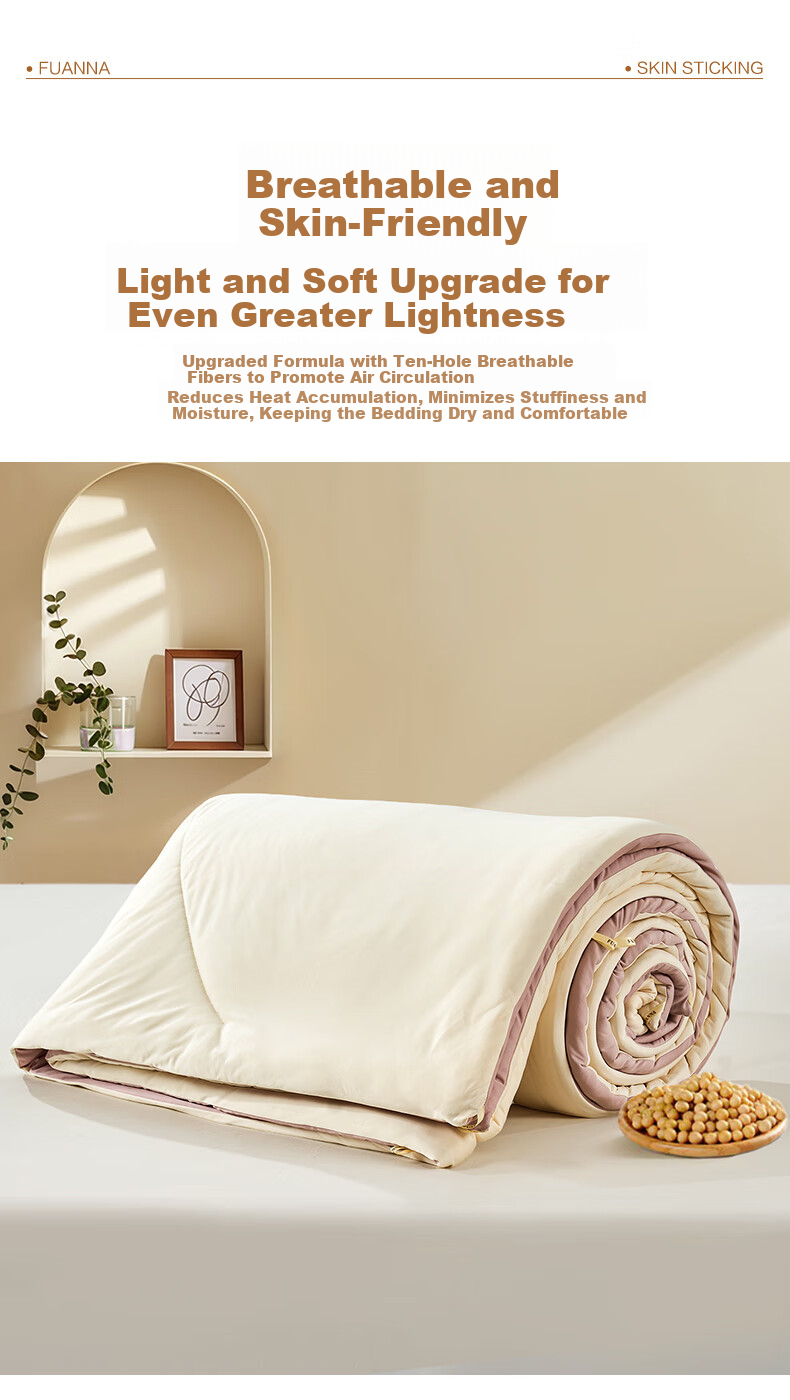 FUANNA Quilt Ultra-Soft Knitted 60% Soybean Fiber Quilt Class A Double-Layer Quilt King Size 230x229cm 9