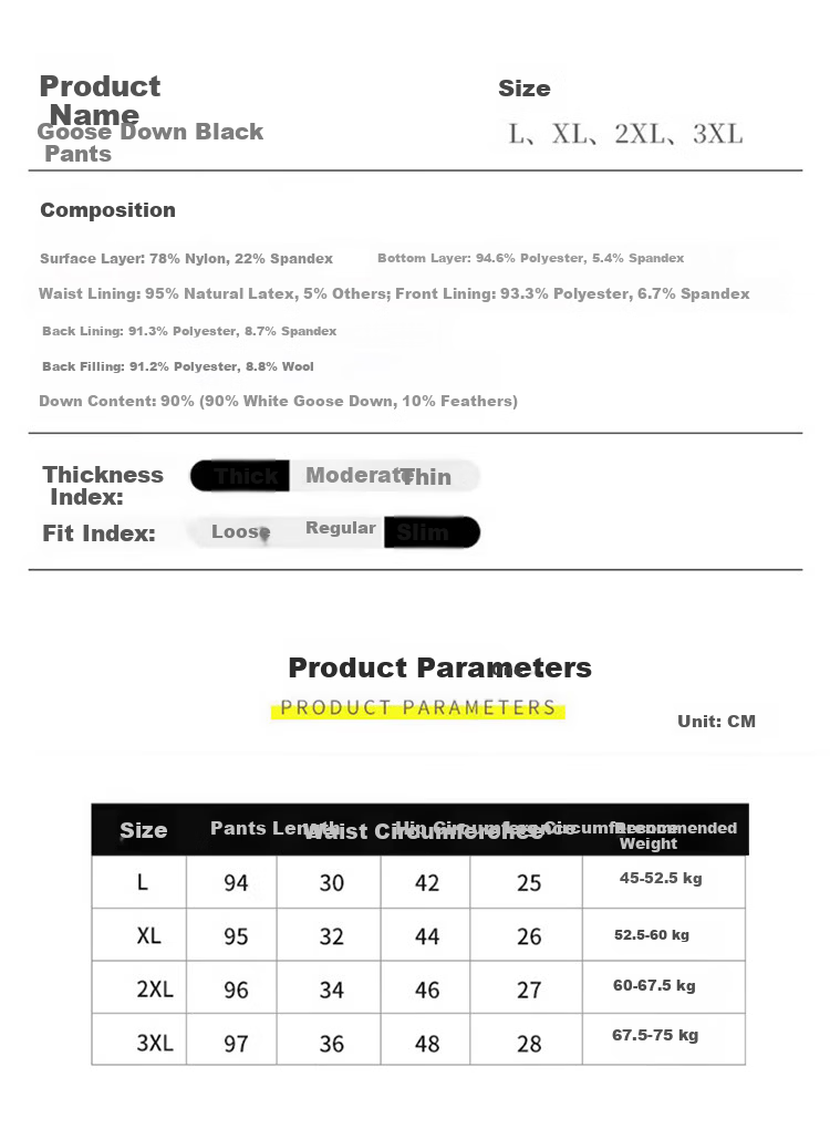 Langsha Women's Down Pants Thickened Winter Outerwear Northeast Goose Down Wool Warm Fleece Slim Black Cotton Pants 14