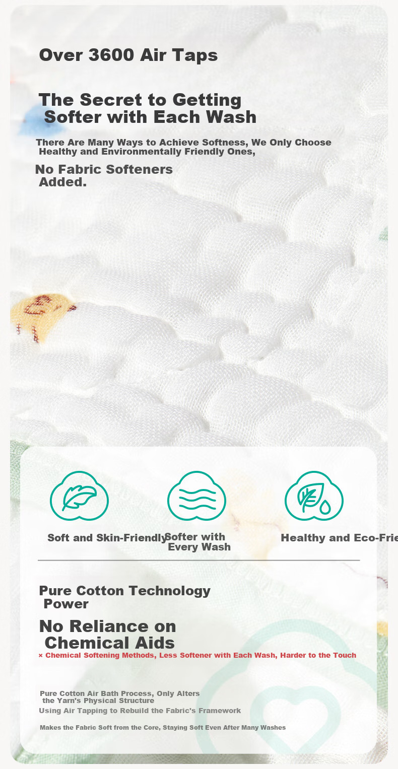 PurCotton Baby Bath Towel, Gauze Bath Towel, Pure Cotton Absorbent, Extra Large And Thick, Newborn Baby Blanket, Towel, 105*105cm 3