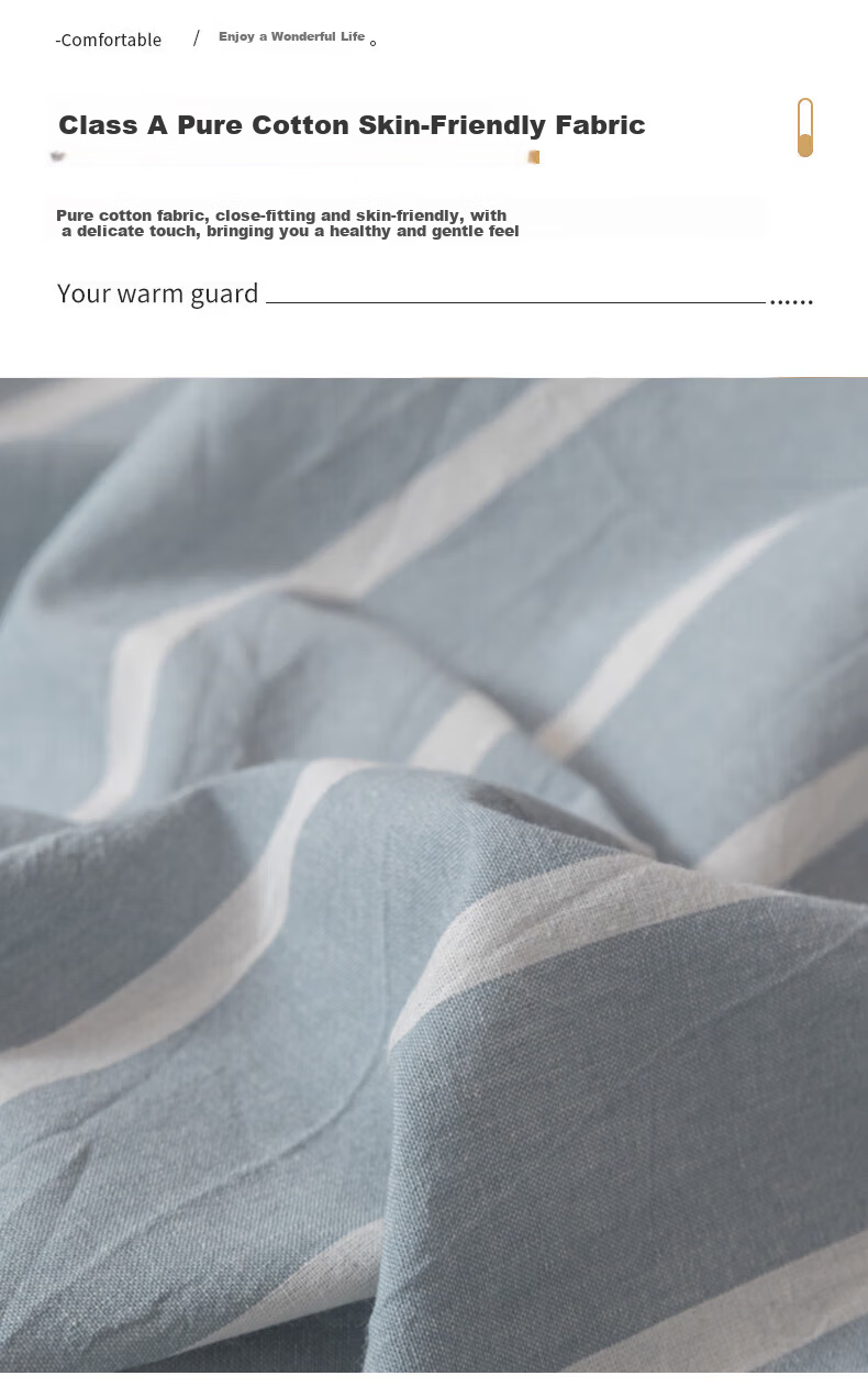 Grace Class A 7A Antibacterial Pure Cotton Duvet Cover 100% Cotton Double Quilt Cover Four Seasons Universal Striped Blue 180*220cm 3