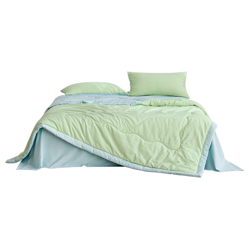 Grace Bubble Gauze Summer Quilt Air Conditioning Quilt Student Dormitory Machine Washable Thin Quilt Summer Cooling Quilt Blue Coconut Green 180cm*220cm