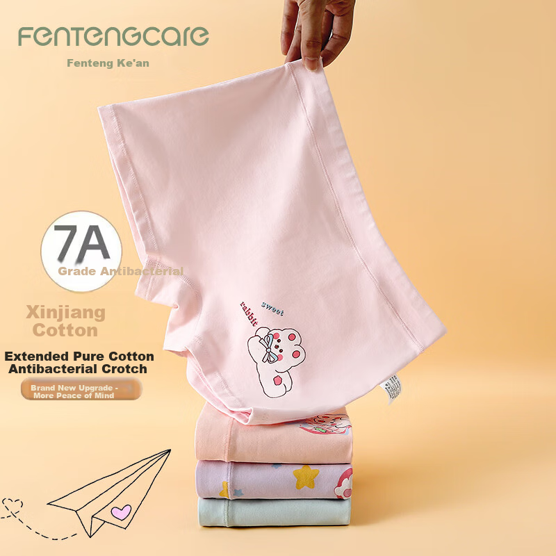 FENTENGCARE Children's Cotton Underwear Girls A-Class Antibacterial Cotton Panties 4-Pack Boxer Briefs for Ages 6-12