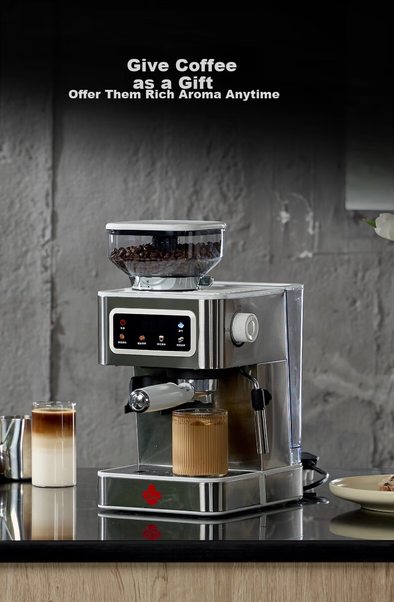 Tim Hortons Tims T5 Fully/ Semi-Automatic Italian Home Coffee Machine Grinder Integrated Cold Brew Version One-Touch Milk Frother Detachable Burr Silver 21
