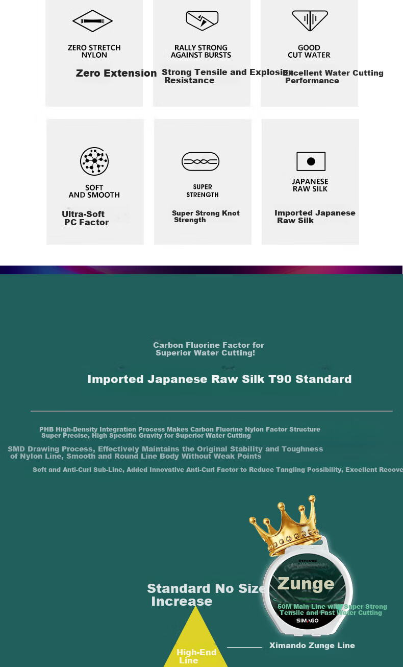 SIMAGO Ximando Fishing Line Main Line Sub Line Leisure Wild Fishing Japanese Imported Original Nylon Line Zunge 50m Main 1.2# 6
