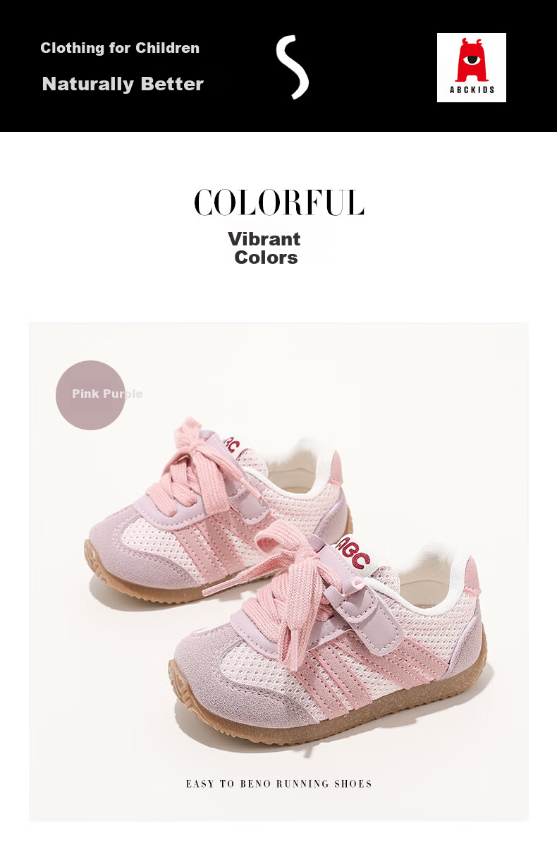 ABC KIDS Children's Casual Shoes, Spring And Autumn Fashion Versatile Sneakers, Soft-Soled Lightweight Walking Shoes, Pink-Purple, Size 28 3