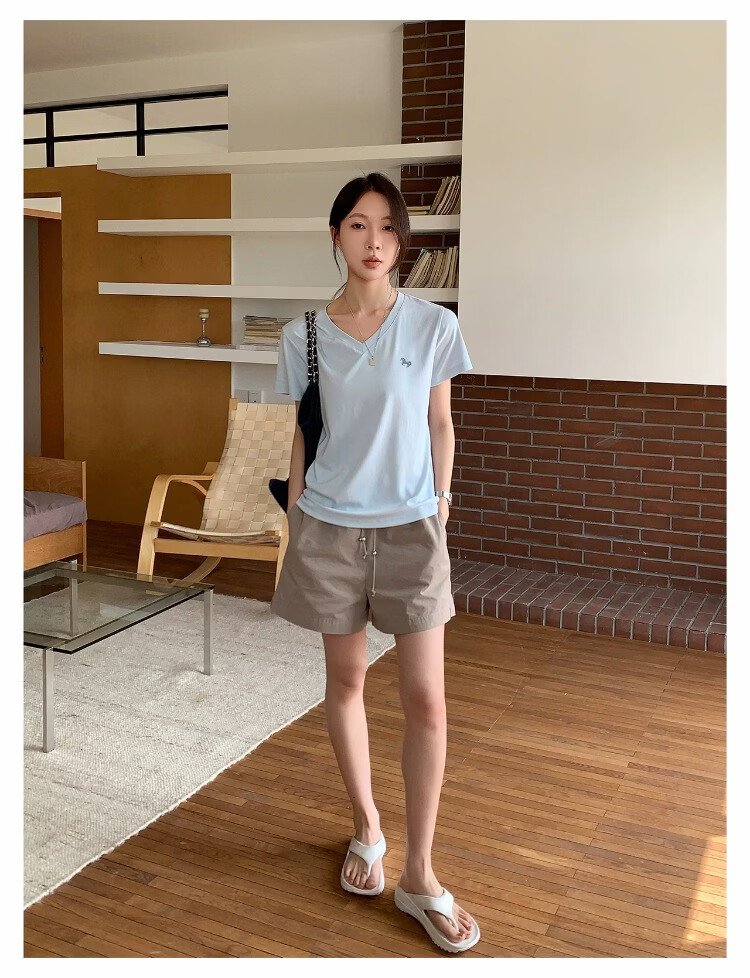 ICH MODE Women's V-Neck Pony Embroidered Short Sleeve T-Shirt Summer Tee 2026 New Slim Fit Top Heather Gray L 9