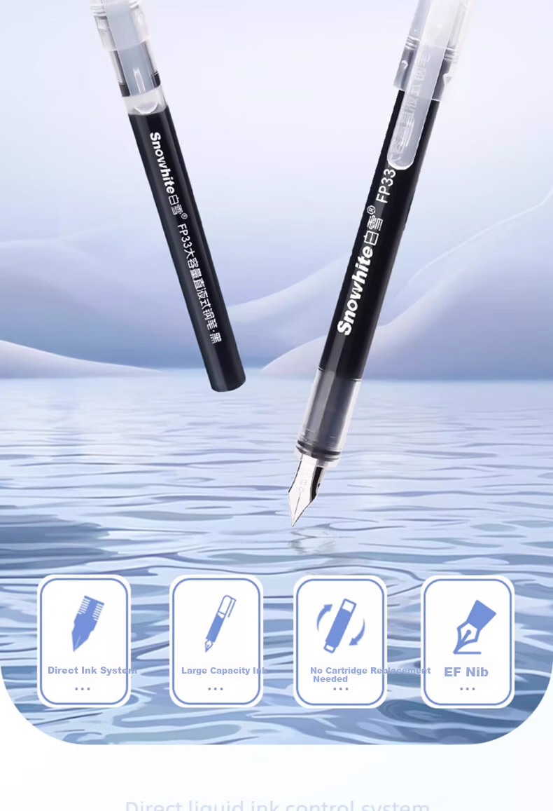 Snowhite Direct Ink Fountain Pen Student Special Grade 3 Handwriting Practice No Cartridge Replacement EF Nib Quick Dry Non-Bleed FP33 Erasable Blue 20pcs 2