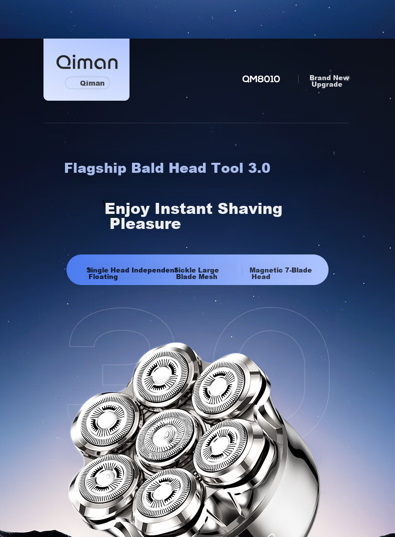 Qiman Hair Clipper for Shaving Head, Upgraded with 3 Power Levels, Men's Electric High-Power Shaver for Self-Shaving Head, New Model 2026, Father's Day Gift 2
